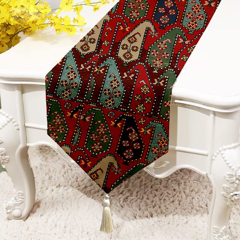 STITCHNEST Floral Paisley Printed Poly Cotton Table Runner and Bed Runner (13 x 60 Inches with Tassel) - Image 1