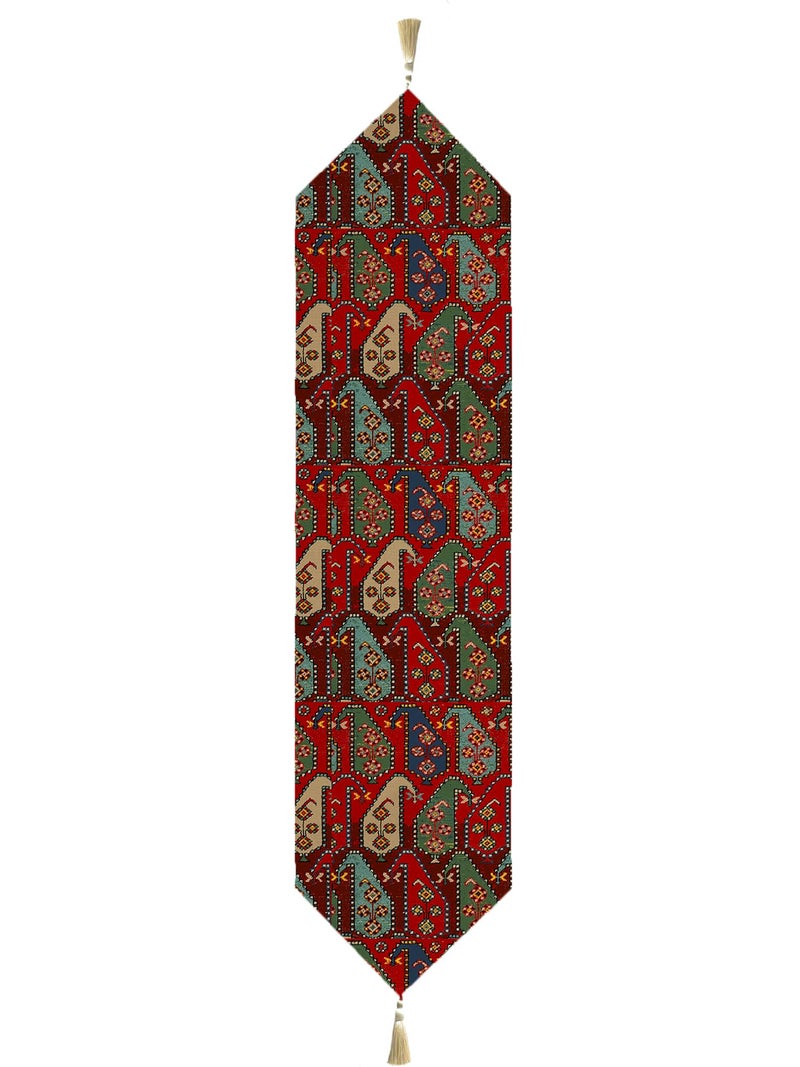 STITCHNEST Floral Paisley Printed Poly Cotton Table Runner and Bed Runner (13 x 60 Inches with Tassel) - Image 3