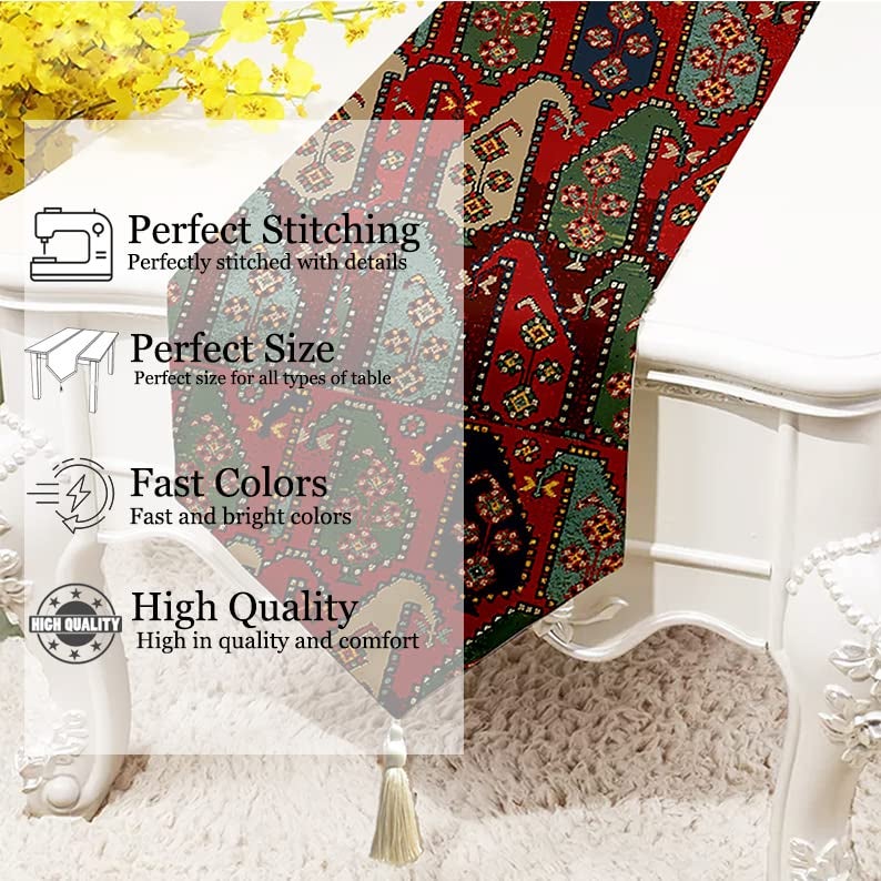 STITCHNEST Floral Paisley Printed Poly Cotton Table Runner and Bed Runner (13 x 60 Inches with Tassel) - Image 2