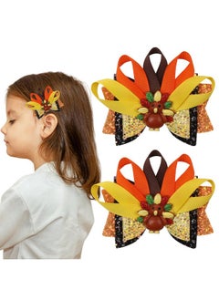 HOXIEYA Thanksgiving Turkey Bow Clip for Girls Glitter Turkey Hair Bow Clip Thanksgiving Hair Accessories for Baby Hair Clips Alligator Clip Non-slip Fall Thanksgiving Gift for Hair 2Pcs  - Image 1