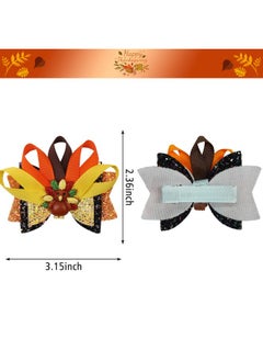 HOXIEYA Thanksgiving Turkey Bow Clip for Girls Glitter Turkey Hair Bow Clip Thanksgiving Hair Accessories for Baby Hair Clips Alligator Clip Non-slip Fall Thanksgiving Gift for Hair 2Pcs  - Image 3
