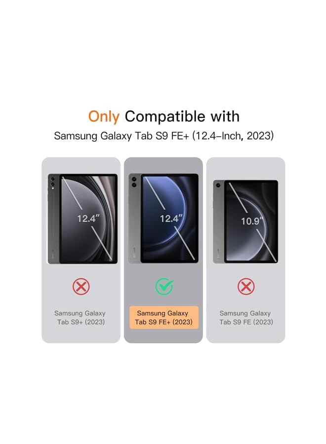 Jetech حافظة لجهاز سامسونج جالكسي تاب S9 Fe Plus S9 Fe Plus مقاس 12.4 بوصة مع ظهر شفاف رفيع وحامل ثلاثي الطي وغطاء حماية للكمبيوتر اللوحي يدعم قلم S Pen للشحن والإيقاظ التلقائي باللون الأسود - Image 2