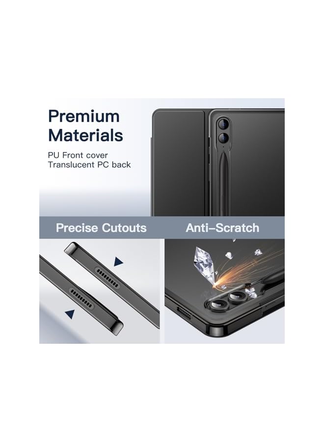 Jetech حافظة لجهاز سامسونج جالكسي تاب S9 Fe Plus S9 Fe Plus مقاس 12.4 بوصة مع ظهر شفاف رفيع وحامل ثلاثي الطي وغطاء حماية للكمبيوتر اللوحي يدعم قلم S Pen للشحن والإيقاظ التلقائي باللون الأسود - Image 3