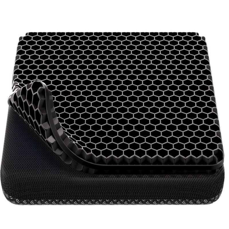 Gel Seat Cushion Cooling Thick Big Breathable Honeycomb Design Absorbs Pressure Points Seat Cushion with NonSlip Cover for Office Chair Home Cars Wheelchair