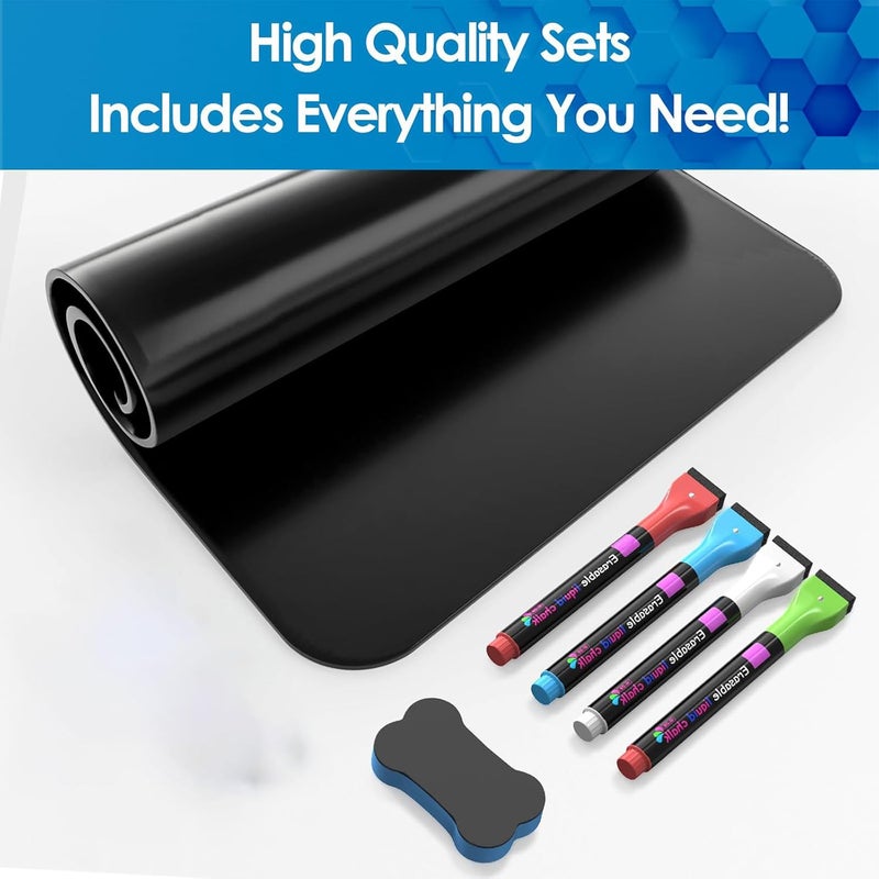 X spring Dry Erase Board, Fridge Magnetic Black Dry Erase Board For Kitchen, Peel Removable Diy Magnetic Fridge Dry Erase Board For School, Office, Home, Art, Includes 4 Markers And Eraser - Image 5