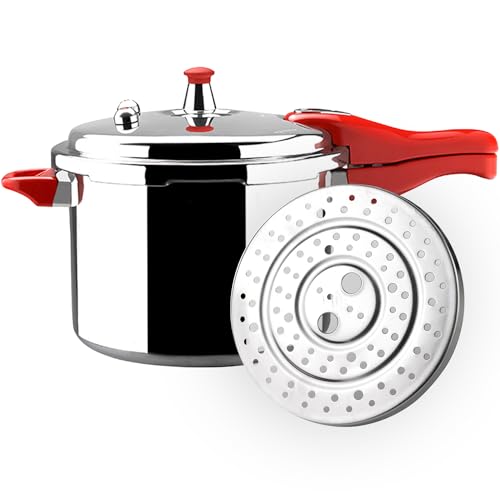 MAGEFESA Avant 6.2-Quart Aluminum Pressure Cooker, Compatible with Gas, Electric & Ceramic Stoves, Stovetop Pressure Canner with Trivet, Red Handle - Image 1