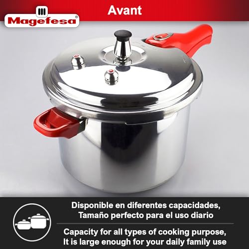 MAGEFESA Avant 6.2-Quart Aluminum Pressure Cooker, Compatible with Gas, Electric & Ceramic Stoves, Stovetop Pressure Canner with Trivet, Red Handle - Image 4