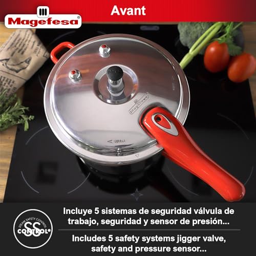 MAGEFESA Avant 6.2-Quart Aluminum Pressure Cooker, Compatible with Gas, Electric & Ceramic Stoves, Stovetop Pressure Canner with Trivet, Red Handle - Image 3
