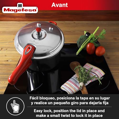 MAGEFESA Avant 6.2-Quart Aluminum Pressure Cooker, Compatible with Gas, Electric & Ceramic Stoves, Stovetop Pressure Canner with Trivet, Red Handle - Image 5