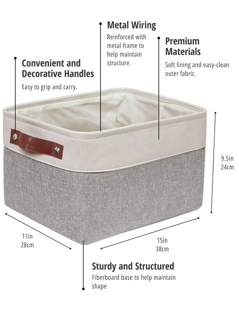 Beauenty Storage Bins, 3 Pcs Fabric Storage Basket, Linen Closet Organizers with Handles Cubes, Rectangular Fabric Storage Bins Collapsible, Perfect for Shelves, Closets, Home, Office(Grey+Beige) - Image 2