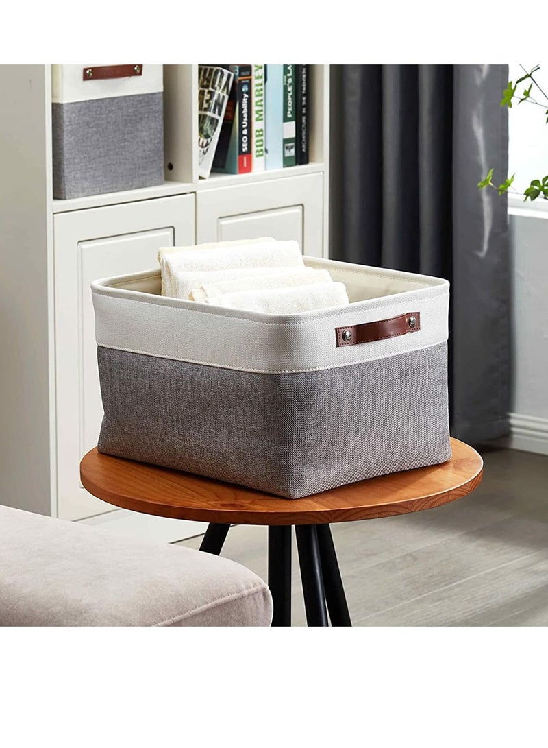 Beauenty Storage Bins, 3 Pcs Fabric Storage Basket, Linen Closet Organizers with Handles Cubes, Rectangular Fabric Storage Bins Collapsible, Perfect for Shelves, Closets, Home, Office(Grey+Beige) - Image 5