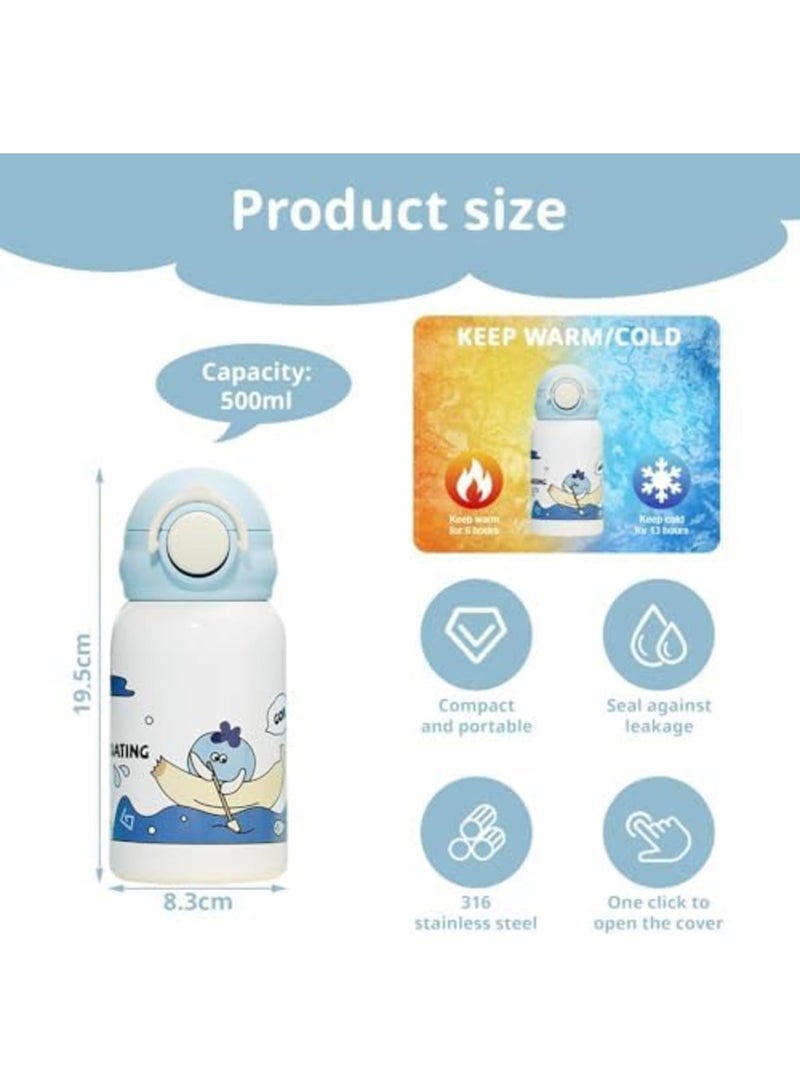 SYOSI Kids Stainless Steel Insulated Water Bottle with Straw - 500ml Leakproof & BPA-Free, Reusable for Toddlers Boys & Girls, Includes Strap - Image 2