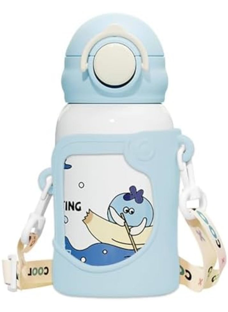 SYOSI Kids Stainless Steel Insulated Water Bottle with Straw - 500ml Leakproof & BPA-Free, Reusable for Toddlers Boys & Girls, Includes Strap - Image 1