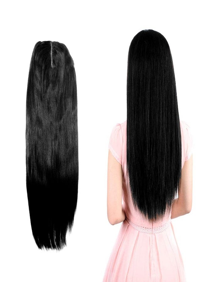 AASA 19 Inches Hair Toppers Long Synthetic Clip in Crown Topper for Women and Girls (Black) - Image 1