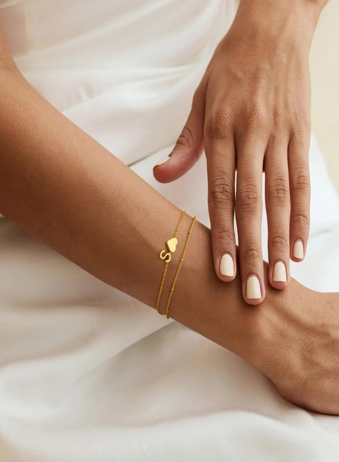 M MOOHAM Initial Bracelets for Women - Dainty 14K-Gold-Plated Heart Initial Letter C Link Charm Bracelets for Women Trendy Gold-Plated Jewelry Personalized Birthday Gifts - Image 4