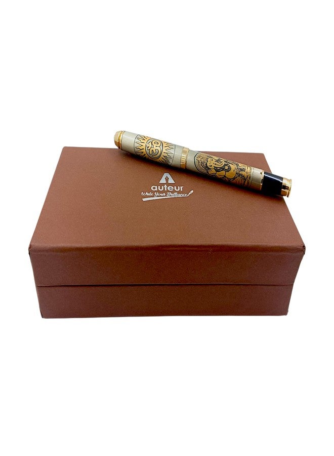 auteur Good Luck Divine Series Ganesha Roller Ball Pen Brass Metal Body Dual Tone Premium Best Gift Pen For Men & Women Professional Executive Office, Nice Pens (Blue Ink) - Image 5