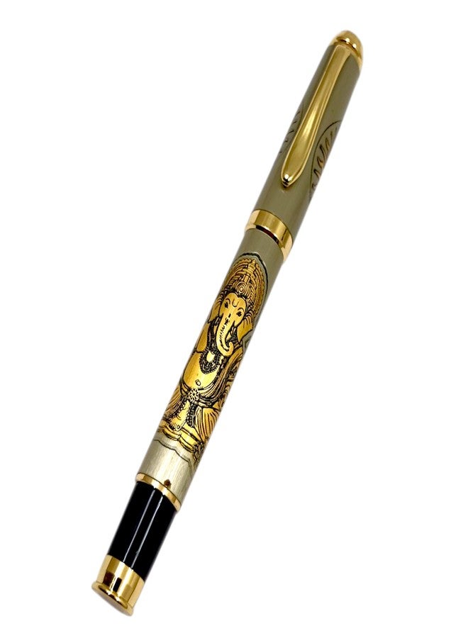auteur Good Luck Divine Series Ganesha Roller Ball Pen Brass Metal Body Dual Tone Premium Best Gift Pen For Men & Women Professional Executive Office, Nice Pens (Blue Ink) - Image 4