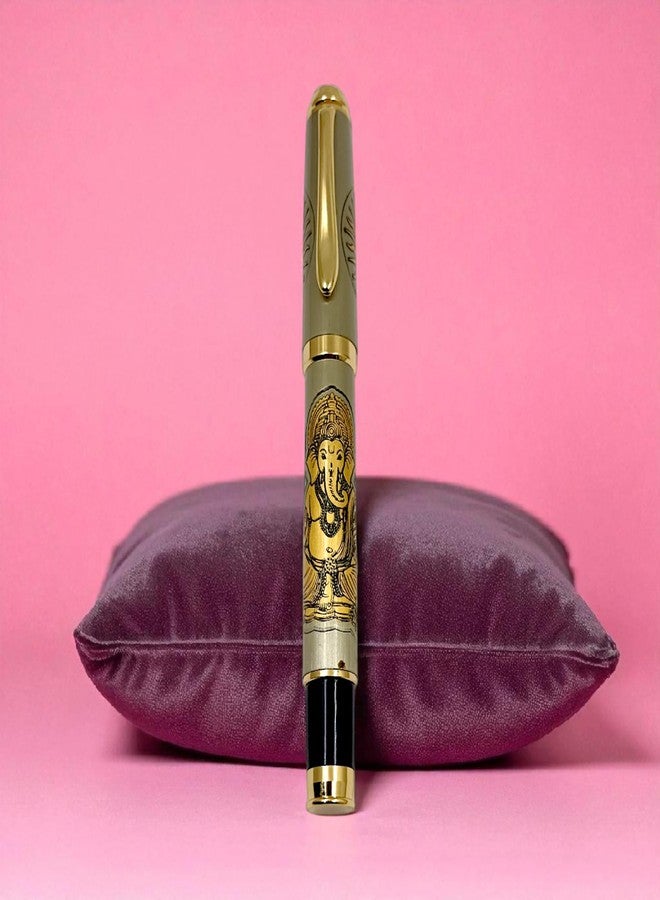 auteur Good Luck Divine Series Ganesha Roller Ball Pen Brass Metal Body Dual Tone Premium Best Gift Pen For Men & Women Professional Executive Office, Nice Pens (Blue Ink) - Image 3