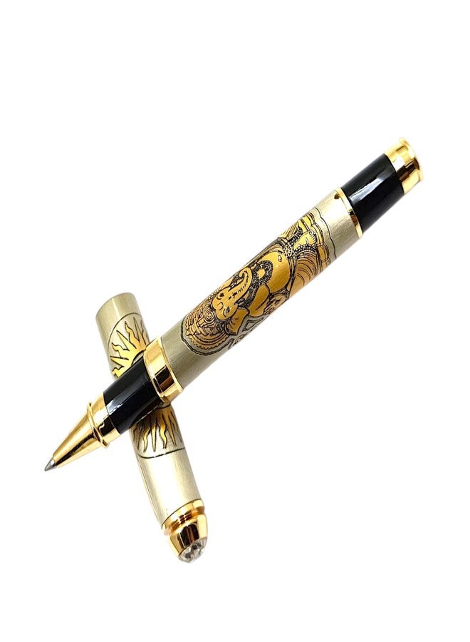 auteur Good Luck Divine Series Ganesha Roller Ball Pen Brass Metal Body Dual Tone Premium Best Gift Pen For Men & Women Professional Executive Office, Nice Pens (Blue Ink) - Image 1