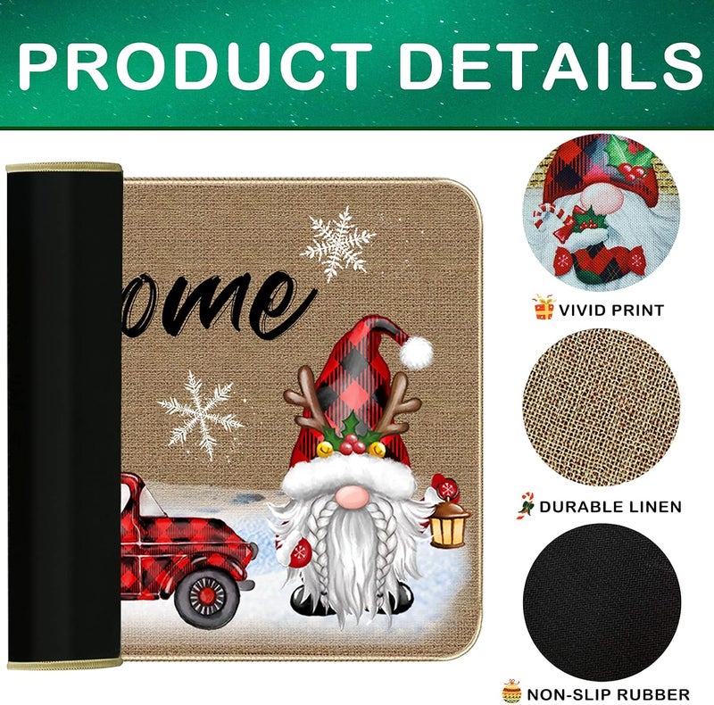 TREWAVE Christmas Decorative Doormat Xmas Welcome Gnome Tomte Car Truck Mat Non Slip Rubber Backing Doormat Outdoor Indoor Entrance Doormat Floor Mat, 29 x 17 Inch - Image 4