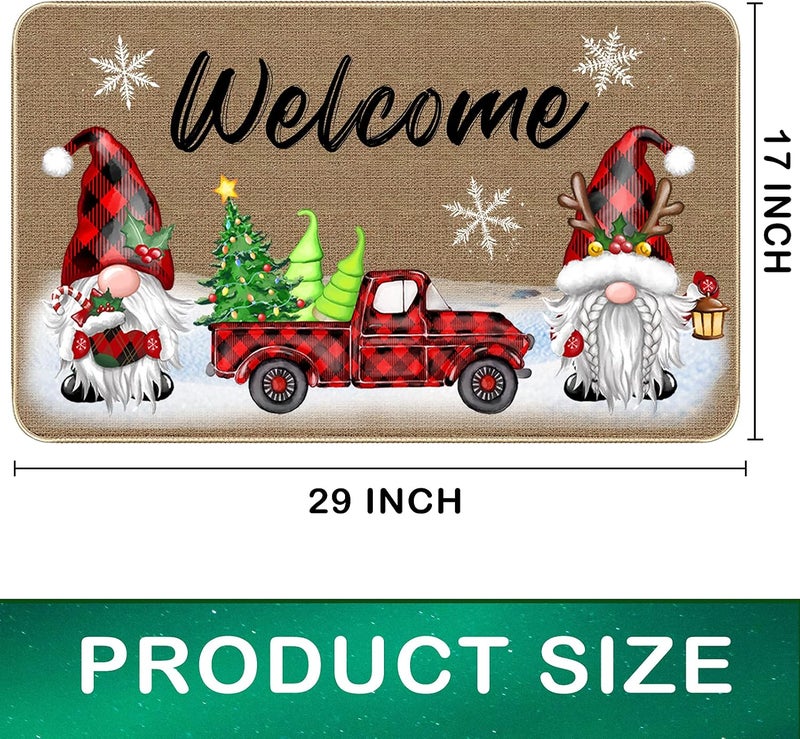 TREWAVE Christmas Decorative Doormat Xmas Welcome Gnome Tomte Car Truck Mat Non Slip Rubber Backing Doormat Outdoor Indoor Entrance Doormat Floor Mat, 29 x 17 Inch - Image 3