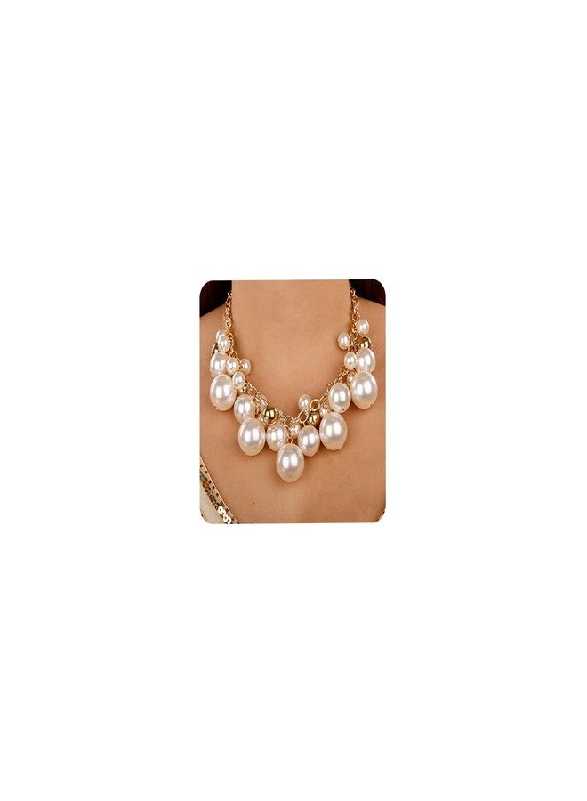 Aimimier 1920s Big Faux Pearl Strand Choker Necklace with Earrings Gold Chain Gold Beads Cluster Necklace for Women (Style 2) - Image 1