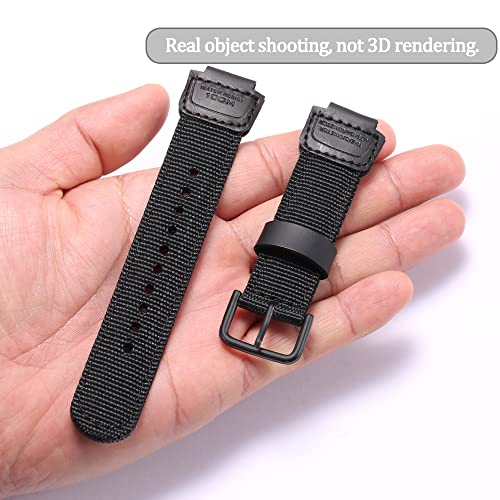 MCXGL 16mm Replacement Strap Compatible with Casio GA100 110 120 700 2100 DW5600 6900 AWG-M100 GW9400 Nylon Leather Bracelet Watch Band Watch Accessories (Black Black Button) - Image 5