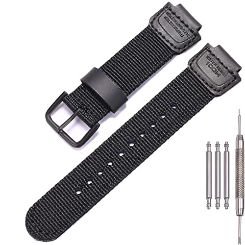 MCXGL 16mm Replacement Strap Compatible with Casio GA100 110 120 700 2100 DW5600 6900 AWG-M100 GW9400 Nylon Leather Bracelet Watch Band Watch Accessories (Black Black Button) - Image 1