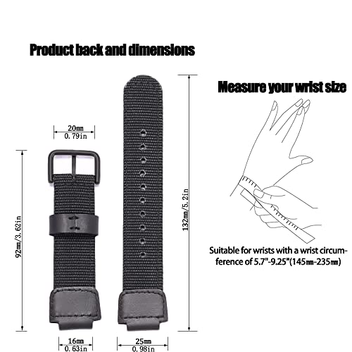 MCXGL 16mm Replacement Strap Compatible with Casio GA100 110 120 700 2100 DW5600 6900 AWG-M100 GW9400 Nylon Leather Bracelet Watch Band Watch Accessories (Black Black Button) - Image 2