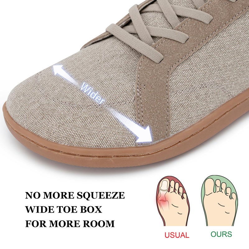 Pulltop Men's Barefoot Wide Toe Box Shoes - Canvas Minimalist Zero Drop Sole Dress Sneakers for Men Beige Size 10 Wide - Image 2