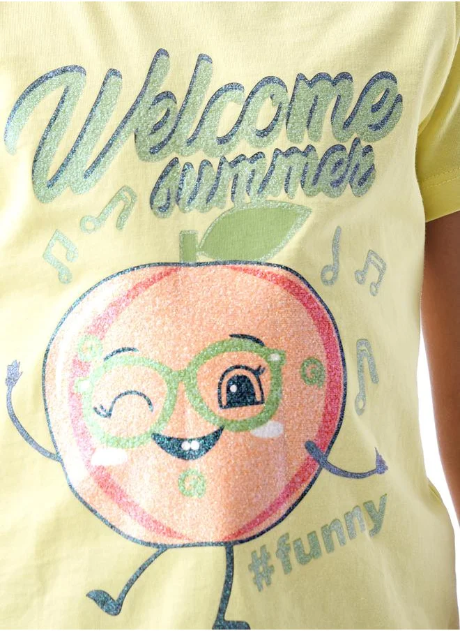 victor and jane Glitter Graphic Print T-Shirt by Styli