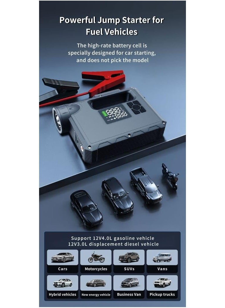 Generic 5 in 1 Car Jump Starter / Tire Inflator / Flashlight / Camp Light / Power Bank, Battery 16,000 mAh, 1000-2000A, Cordless Car Air Compressor 150 PSI, Pump Smart Auto Shut off, Type-C Charging  - Image 4