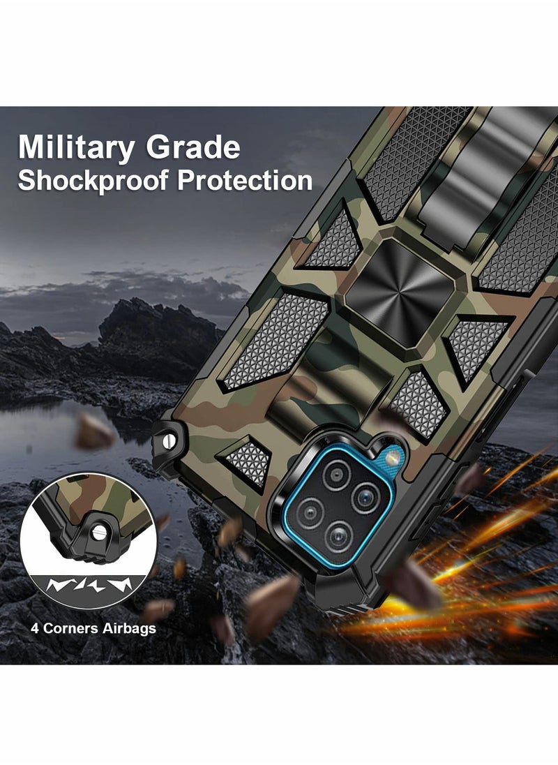 KASTWAVE - KASTWAVE Case for Samsung Galaxy A12 Case / M12 Case with Kickstand Camo Grade Rugged Cover Drop Protection Shockproof Built-in Magnetic Case for Samsung A12 /M12 Cover Case （Army Green） - Image 1