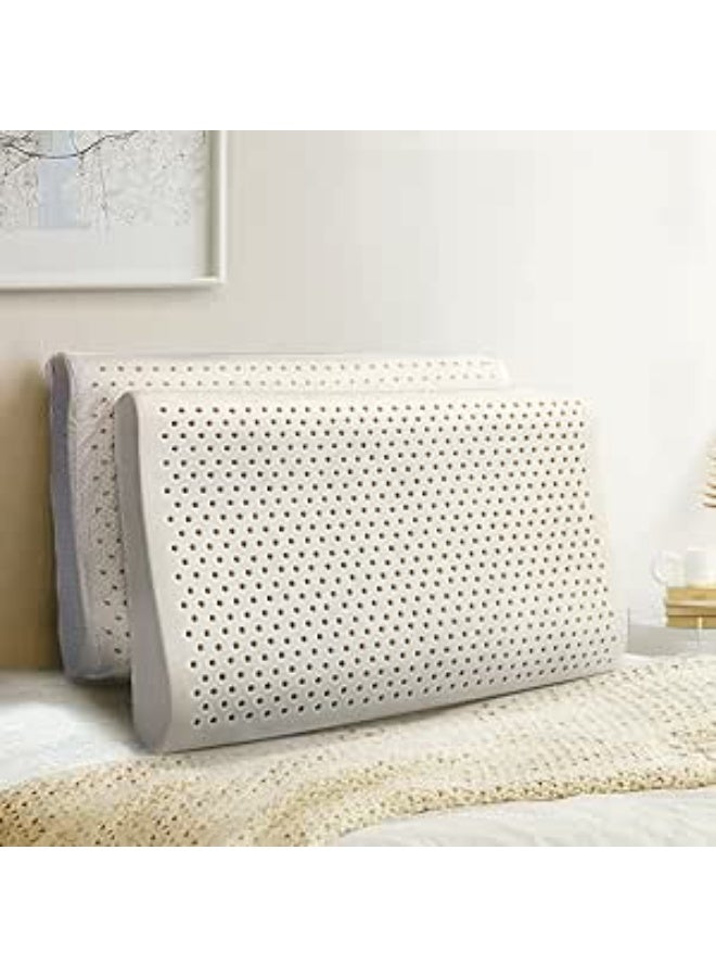 زوج وسائد من اللاتكس الطبيعي – دعم متوسط وتصميم مريح بثلاث مناطق للنوم على الظهر، الجنب أو البطن، مع غطاء قابل للغسل - Image 1