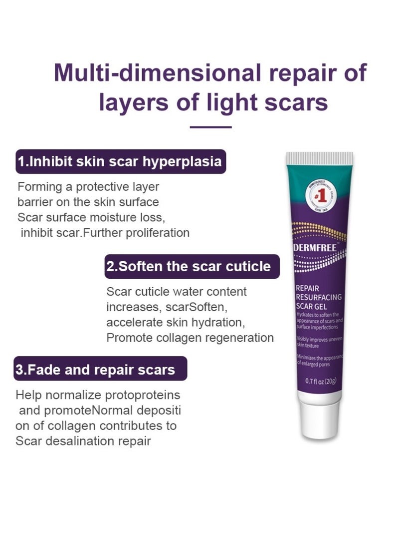 DERMFREE Repair Resurfacing Scar Gel Scar Removal Cream Reduce Scars and Marks for Dead Skin Elimination Minimize Pores Damaged Skin Acne Scars Pregnancy Lines Hydrates and Skin Repair 20g - Image 3