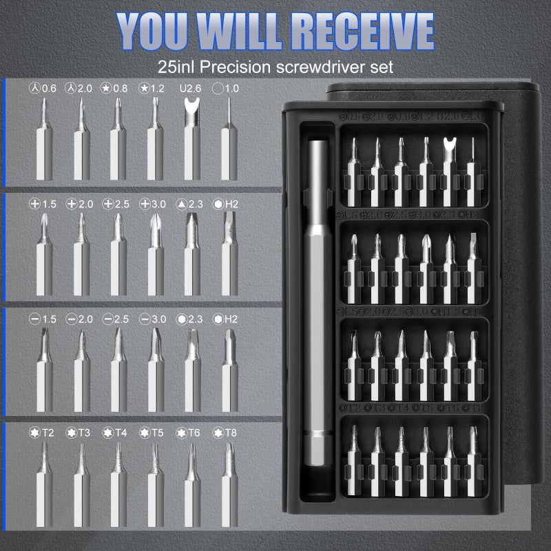 Rindion 25 in 1 Precision Screwdriver Set, Mini Professional Repair Tool Kit, Super Durable Screwdriver Fits for Watch, Laptop, Eyeglasses, Computer, Electronic, Camera - Image 3