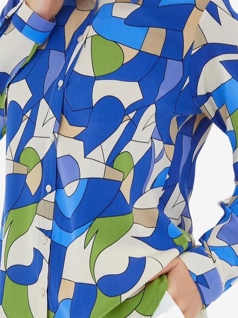 Big Dart Moroccan Blue BDART Patterned Long Sleeve Shirt for Women | Best Price UAE