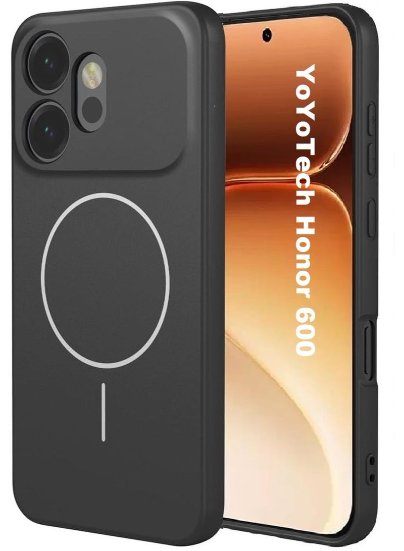جراب هاتف Honor 600 - غطاء ناعم غير لامع (مطفي) يوفر تغطية كاملة مع حماية لعدسة الكاميرا، ومقاوم للصدمات ويدعم الشحن اللاسلكي المغناطيسي - اللون: أسود (لهاتف Honor 600 بشاشة 6.57 بوصة).