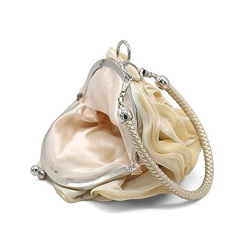 DEBIMY Rose Shaped Evening Bag Soft Satin Clutch Purse Floral Wristlet Handbag for Women Wedding Party Purse Apricot - Image 4