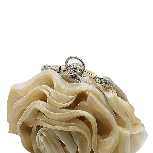 DEBIMY Rose Shaped Evening Bag Soft Satin Clutch Purse Floral Wristlet Handbag for Women Wedding Party Purse Apricot - Image 5