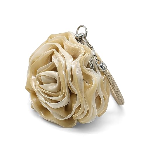DEBIMY Rose Shaped Evening Bag Soft Satin Clutch Purse Floral Wristlet Handbag for Women Wedding Party Purse Apricot - Image 2