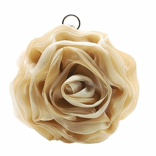 DEBIMY Rose Shaped Evening Bag Soft Satin Clutch Purse Floral Wristlet Handbag for Women Wedding Party Purse Apricot - Image 1