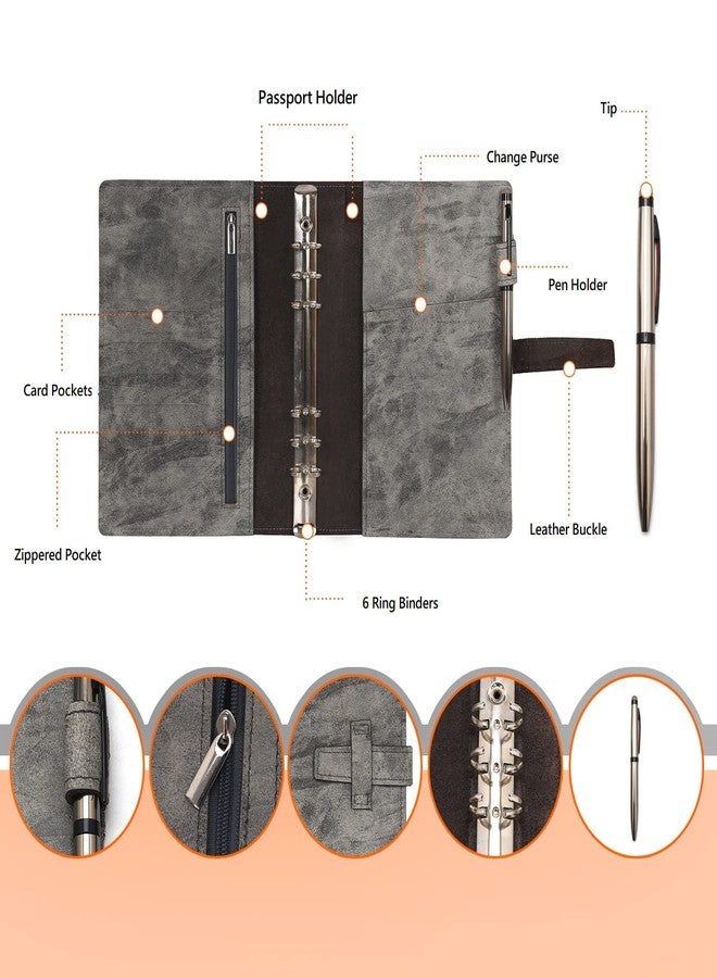 Wonderpool Leather Diary 6 Ring Binder Folder Organiser with Dotted Paper Refillable Writing Notebook & Multi Pockets Cover for Business Study Travel (A5, Black) - Image 3