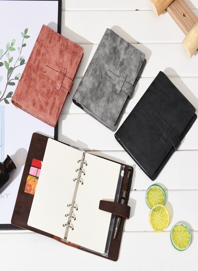 Wonderpool Leather Diary 6 Ring Binder Folder Organiser with Dotted Paper Refillable Writing Notebook & Multi Pockets Cover for Business Study Travel (A5, Black) - Image 4