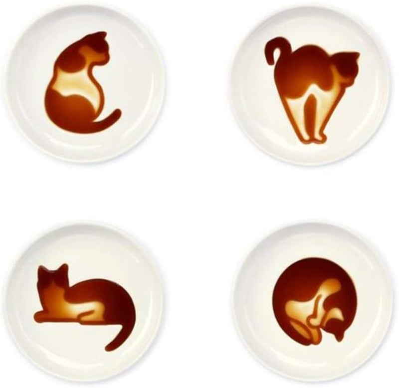 MISS TUTU 4pcs Ceramics Cat Relief Seasoning Dishes Sushi Dipping Bowl Appetizer Dessert Plate - Image 1