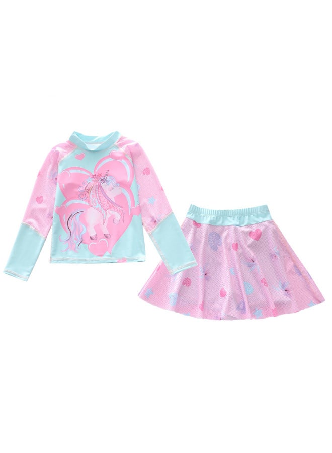 New Children's Swimsuit Women's Split Skirt Swimsuit Anti-sunscreen Long-sleeved Sports Net Girls' Swimsuit