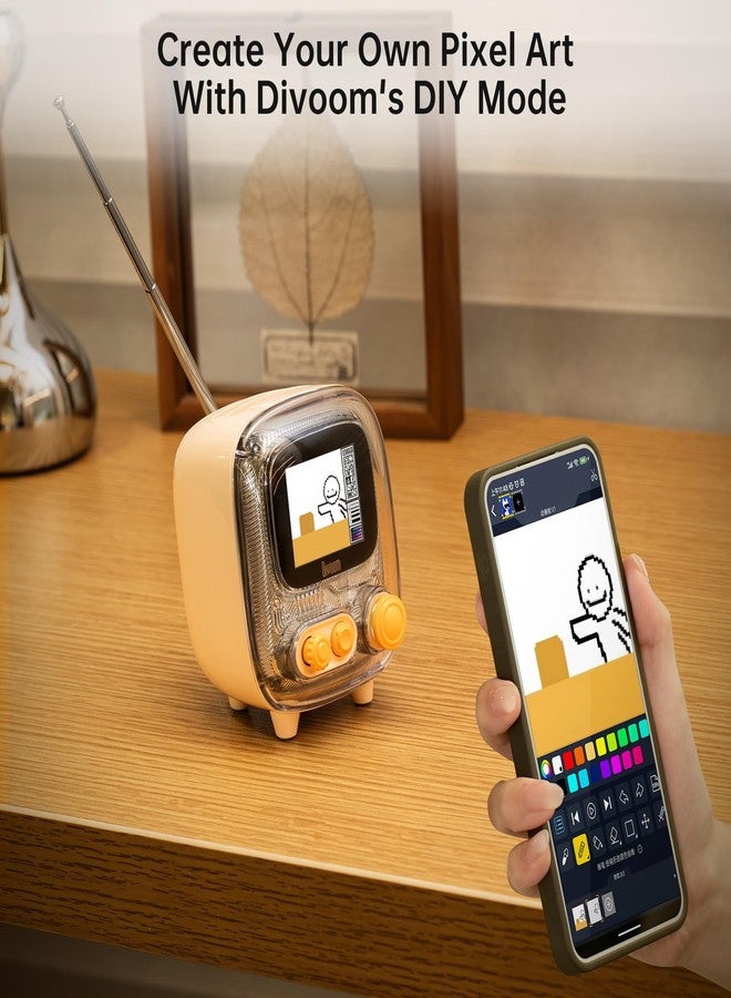 ديفوم مكبر صوت Divoom Tiivoo-2 Retro Pixel بتقنية البلوتوث مع منفذ USB-C/TF، وشاشة عرض مخصصة لفن البكسل، وساعة منبه، ووضع السكون بضوضاء بيضاء، ومناسب للمكتب المنزلي، وهدايا للنساء والرجال، لون كريمي - Image 4