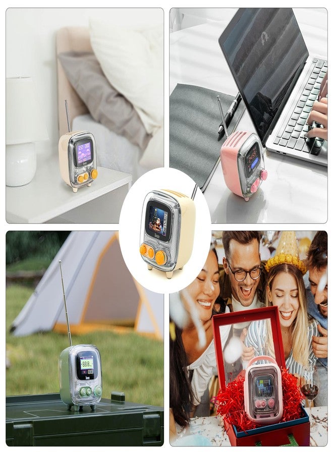 ديفوم مكبر صوت Divoom Tiivoo-2 Retro Pixel بتقنية البلوتوث مع منفذ USB-C/TF، وشاشة عرض مخصصة لفن البكسل، وساعة منبه، ووضع السكون بضوضاء بيضاء، ومناسب للمكتب المنزلي، وهدايا للنساء والرجال، لون كريمي - Image 2