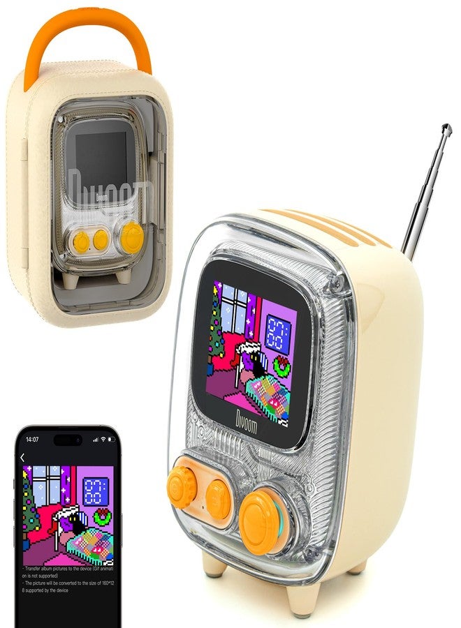 ديفوم مكبر صوت Divoom Tiivoo-2 Retro Pixel بتقنية البلوتوث مع منفذ USB-C/TF، وشاشة عرض مخصصة لفن البكسل، وساعة منبه، ووضع السكون بضوضاء بيضاء، ومناسب للمكتب المنزلي، وهدايا للنساء والرجال، لون كريمي - Image 1