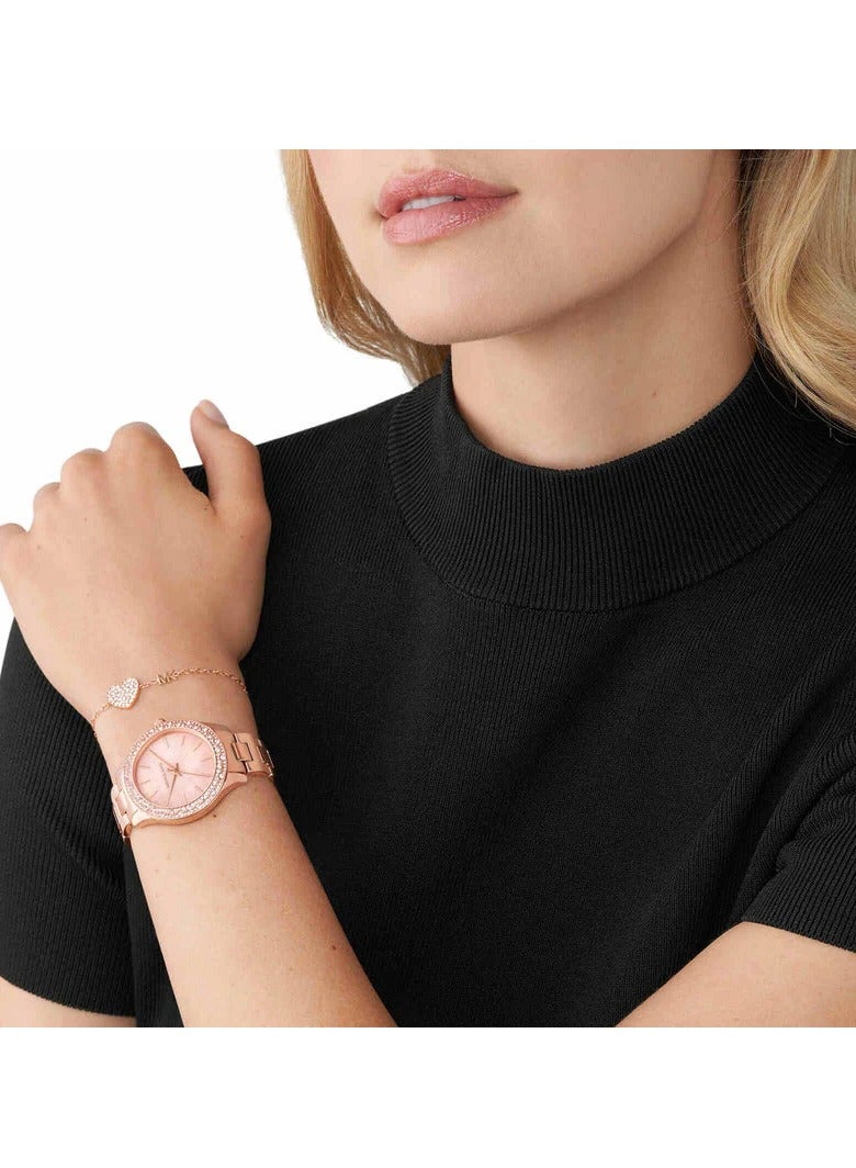 ام كي ساعة Lilane Quartz بقرص من الذهب الوردي وحزام من الفولاذ المطلي بالذهب الوردي للنساء - MK1068 - Image 5